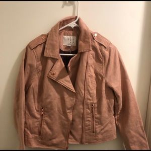 Blush Pink Faux Suede Moto Jacket